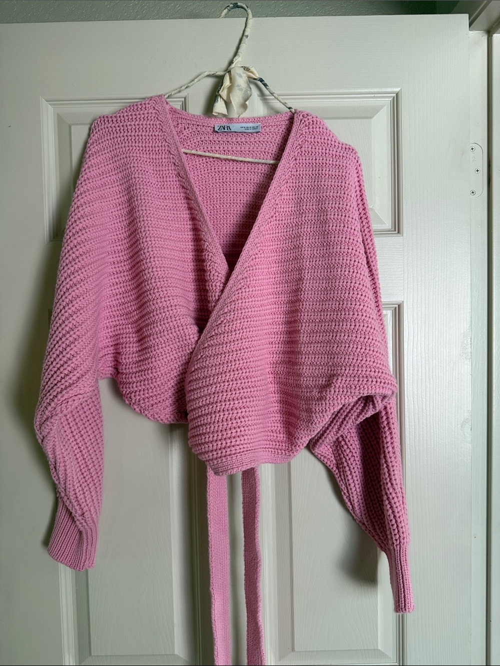 Zara Pink V-Neck Cropped Wrap Sweater